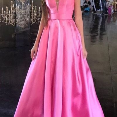 Sp1786,a-line prom dresses v-neck satin evening party gown - Thumbnail 2