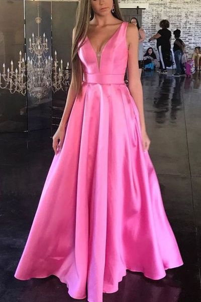 SP1786,A-line Prom Dresses V-Neck Satin Evening Party Gown