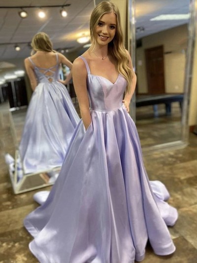 SP1787,Lavender Ball Gown Satin Prom Dresses Long Evening Dress