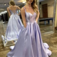 SP1787,Lavender Ball Gown Satin Prom Dresses Long Evening Dress - Thumbnail 1