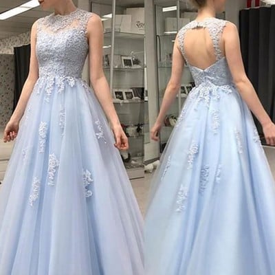 Sp1843,light blue prom dresses lace evening party gown - Thumbnail 3
