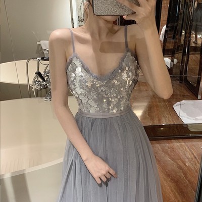 SP1933,Grey spaghetti straps prom dress,long evening gown