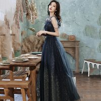 Blue tulle sequins long prom dress blue evening dress - Thumbnail 2