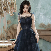 Blue tulle sequins long prom dress blue evening dress - Thumbnail 4