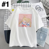 Pastel Pink Japanese Anime Girl Cartoon Print Oversized Short Sleeve Shirt  - Thumbnail 1