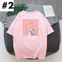 Pastel Pink Japanese Anime Girl Cartoon Print Oversized Short Sleeve Shirt  - Thumbnail 2