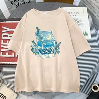 Cute Milk Box Moonlight Waves Print Crewneck Oversized Short Sleeve Shirt Aesthetic Casual E-Girl Kawaii Korean Japanese Harajuku - Thumbnail 1