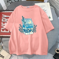 Cute Milk Box Moonlight Waves Print Crewneck Oversized Short Sleeve Shirt Aesthetic Casual E-Girl Kawaii Korean Japanese Harajuku - Thumbnail 2