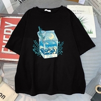 Cute Milk Box Moonlight Waves Print Crewneck Oversized Short Sleeve Shirt Aesthetic Casual E-Girl Kawaii Korean Japanese Harajuku - Thumbnail 3