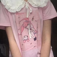 Cute Sweet Pastel Pink Anime Girl Strawberry Print Loose Short Sleeve Shirt Aesthetic Casual E-Girl Kawaii Korean Japanese Harajuku - Thumbnail 8