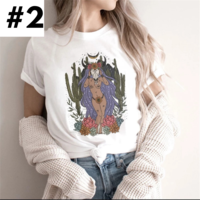 Cute Retro Tarot Card Cresent Moon Sun Print Loose Short Sleeve Shirt Aesthetic Casual E-Girl Kawaii Korean Japanese Harajuku - Thumbnail 2