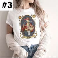 Cute Retro Tarot Card Cresent Moon Sun Print Loose Short Sleeve Shirt Aesthetic Casual E-Girl Kawaii Korean Japanese Harajuku - Thumbnail 3