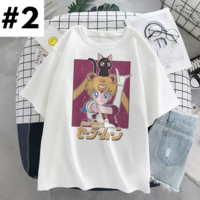Cute Japanese Anime Girl Cartoon Print Loose Short Sleeve Shirt Aesthetic Casual E-Girl Kawaii Korean Japanese Harajuku - Thumbnail 2