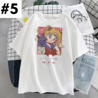 Cute Japanese Anime Girl Cartoon Print Loose Short Sleeve Shirt Aesthetic Casual E-Girl Kawaii Korean Japanese Harajuku - Thumbnail 5