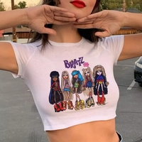 Doll Cartoon Graphic Print White Short Sleeve T-shirt  - Thumbnail 2