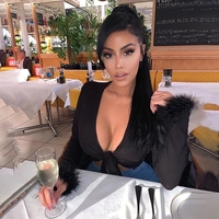 Cute Sexy Pink Cotton Cross Bow Tie V Neck Crop Top Long Sleeve Shirt Top Fur Club Part Summer Aesthetic Casual E-Girl Kawaii Korean Japanese Harajuku - Thumbnail 3