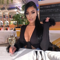 Cute Sexy Pink Cotton Cross Bow Tie V Neck Crop Top Long Sleeve Shirt Top Fur Club Part Summer Aesthetic Casual E-Girl Kawaii Korean Japanese Harajuku - Thumbnail 6