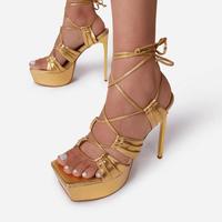 Straps Rope Stiletto Heel Suede Open-toe Back Zipper High Heel Sandals Q-0069 - Thumbnail 3
