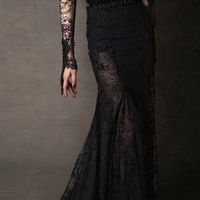 Black Long Sleeve Prom Dresses,Sexy Lace Perspective Evening Dresses,High Collar Evening Dresses，681 - Thumbnail 1
