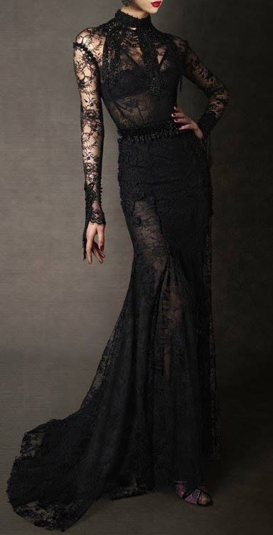 Black Long Sleeve Prom Dresses,Sexy Lace Perspective Evening Dresses,High Collar Evening Dresses，681