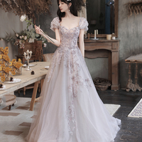 Cute tulle sequins long prom dress evening dress - Thumbnail 1