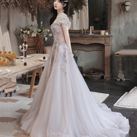 Cute tulle sequins long prom dress evening dress - Thumbnail 3