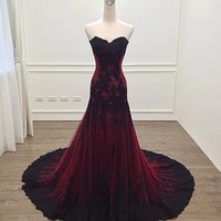 Deep Burgundy Evening Party Dress,Lace-up Bridal Dresses,A line Prom Dresses,688 - Thumbnail 1