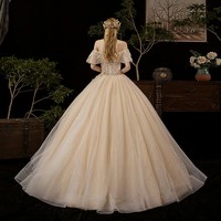 Champagne Tulle Sequins Long Prom Dress Evening Gown - Thumbnail 4