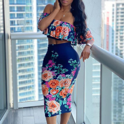 Sexy print two-piece set dress