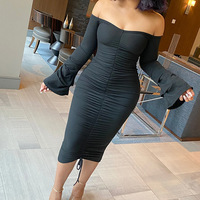 Long Sleeve Solid Color Fashion Tight Dress - Thumbnail 2