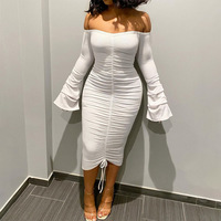 Long Sleeve Solid Color Fashion Tight Dress - Thumbnail 1