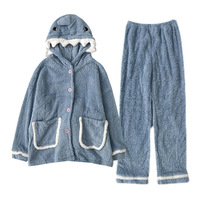 Cute Blue Shark Velvet Fleece Pajamas Suits - Thumbnail 4
