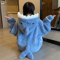 Cute Blue Shark Velvet Fleece Pajamas Suits - Thumbnail 2