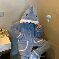 Cute Blue Shark Velvet Fleece Pajamas Suits - Thumbnail 1