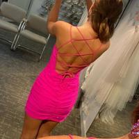 Cute Criss-Cross Short Pink Homecoming Dress - Thumbnail 1