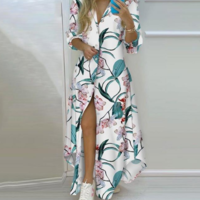 Women's Printed Long Sleeve Dress - Thumbnail 1