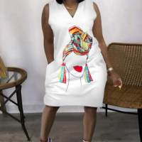 Women's Sexy V-neck Printed Sleeveless Dress - Thumbnail 1