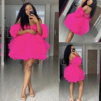 Fuchsia Off the Shoulder Tierted Short Party Dress，1251 - Thumbnail 1