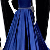 Navy blue prom dress,ball gowns prom dress,satin prom dress,halter evening dress,open back dresses，1254 - Thumbnail 2