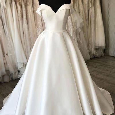 Formal elegant off the shoulder long satin wedding dresses,1260 - Thumbnail 1