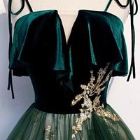 Spaghetti Straps Tulle Lace Green Prom Dress, Floor Length Lace Up Formal Dress,1262 - Thumbnail 2