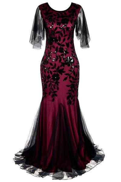 Classy Scoop Neckline Long Black Sequin Lace Prom Dresses,1264