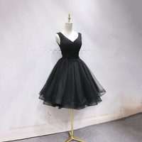 Black v neck beads short prom dress homecoming dress - Thumbnail 1