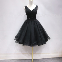 Black v neck beads short prom dress homecoming dress - Thumbnail 4