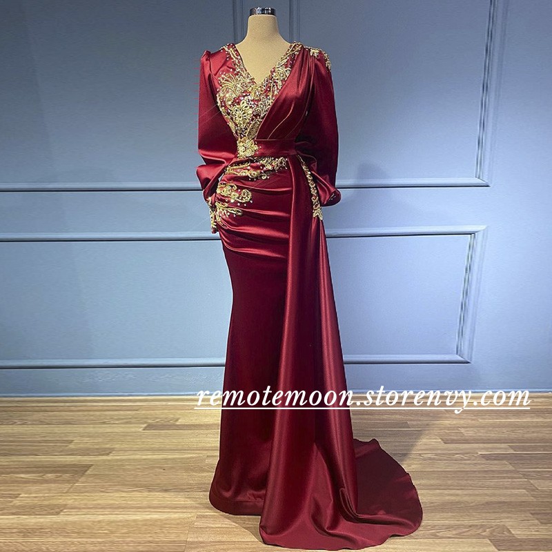 Arabic Burgundy Satin Mermaid Muslim 