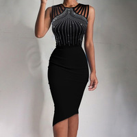 Slim Hot Drill Solid Color Sleeveless Dress - Thumbnail 1