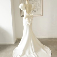 White satin long prom dress mermaid evening dress - Thumbnail 1