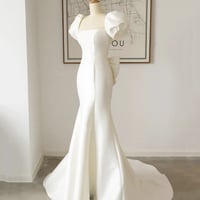 White satin long prom dress mermaid evening dress - Thumbnail 4