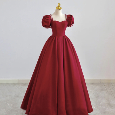 Burgundy satin long prom gown formal gown - Thumbnail 2