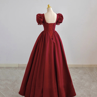 Burgundy satin long prom gown formal gown - Thumbnail 2